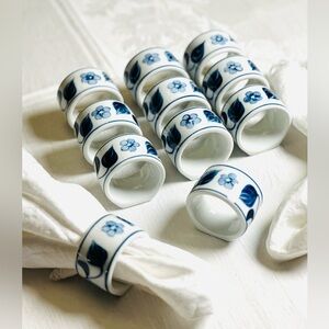 Vintage Blue & White Hand Painted Napkin Holder Set of 12